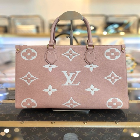 LV 路易威登 中號 托手提單肩包 粉色顆粒老花壓紋牛皮