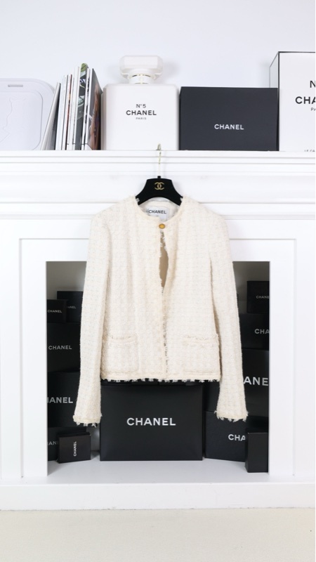 Chanel 05年米白单粒扣编织外套