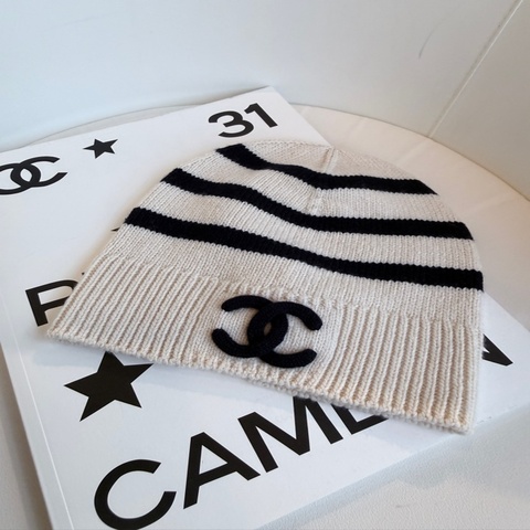 全新✨Chanel✨2026年秋冬新款 條紋羊絨冷帽針織帽毛線帽