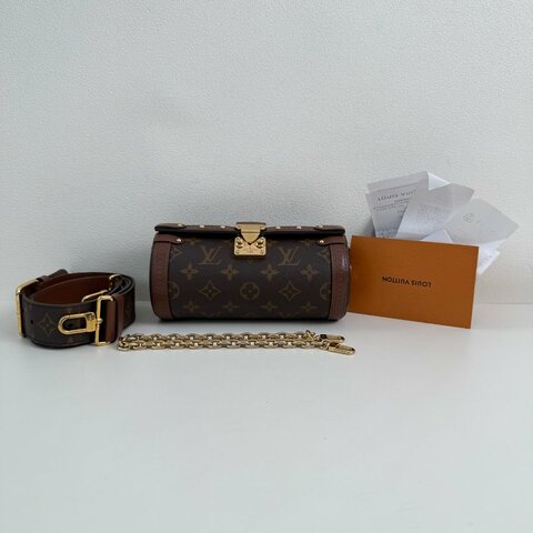 LV 路易威登 / Louis Vuitton Papillon Trunk 棕色老花巴比龍 單肩包斜挎包手提包圓筒包 金扣 底長 20cm