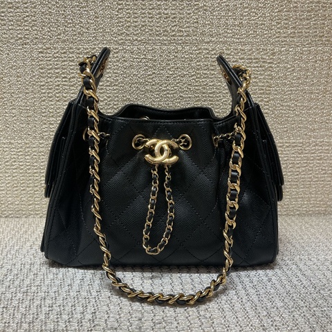 全新Chanel Mini 25 Bag黑色荔枝皮紋亮金扣