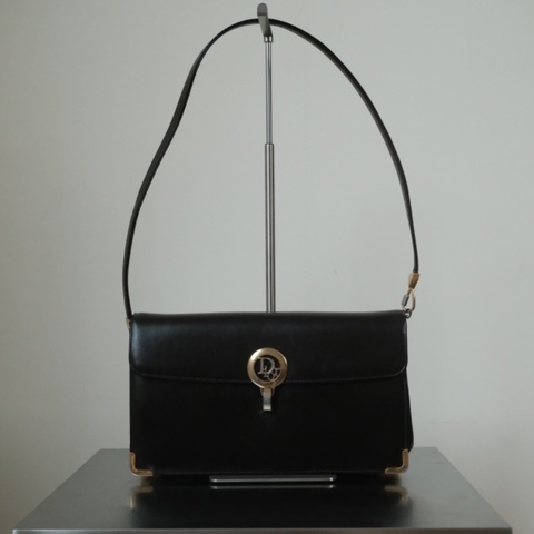 Dior 1970-80s Vintage Christian Dior 迪奧 PARIS NEW YORK深濃摩卡色經典圓標小牛皮肩背包