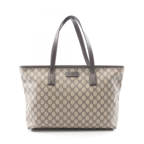 GUCCI GG Supreme 托特單肩包 211137 PVC塗層帆布皮革 米色 二手