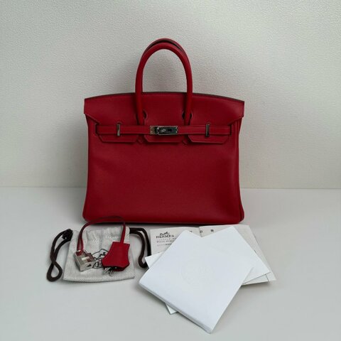 Hermes/愛馬仕Birkin 25 Swift皮鉑金包手提包 Q5國旗紅 銀色五金 X刻 2016年 內縫  附件：鎖鑰匙