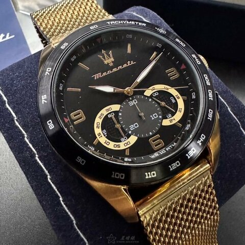 MASERATI手錶,編號R8873612010,46mm金色錶殼,金色錶帶款