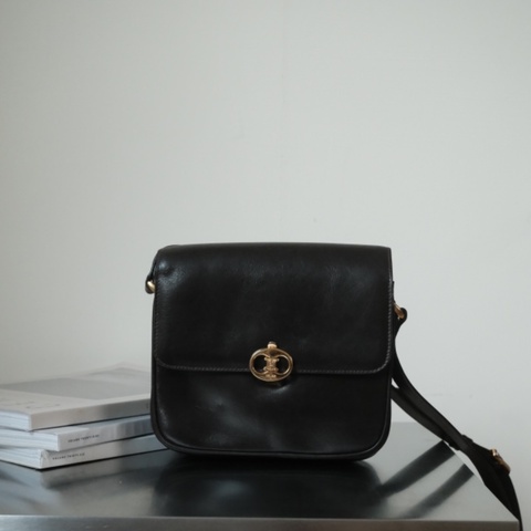CELINE vintage 1980s 思琳經典凱旋門橢圓金屬扣 Box 小方豆腐斜背包