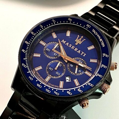 MASERATI手錶,編號R8873640001,44mm黑錶殼,深黑色錶帶款