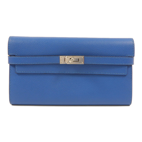 HERMES Epsom皮革Kelly Wallet長錢包Bleu Izmir