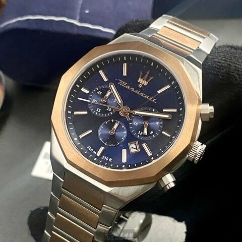 MASERATI手錶,編號R8873642002,46mm玫瑰金錶殼,金銀相間錶帶款