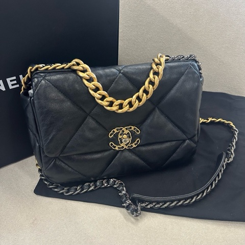chanel 香奈兒 黑金19bag小號 手提單肩包 芯片款