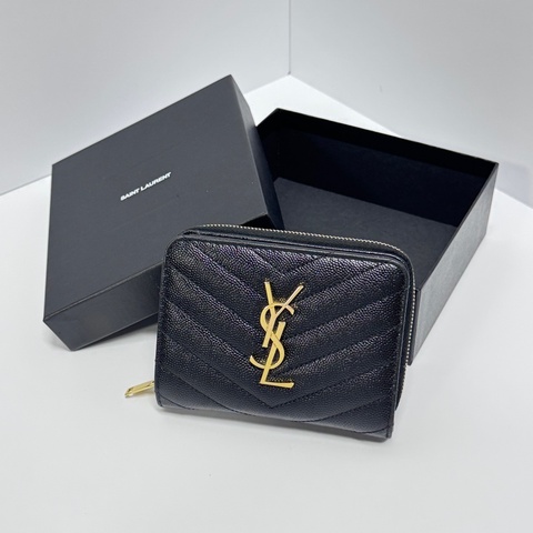 （超級新🎁） YSL 魚子醬牛皮 黑金 短夾 專櫃25300