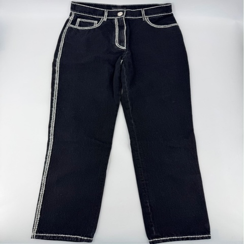 Chanel 24N Coco Neige Black and White Cartoon Border Wide-Leg Jeans Size 34