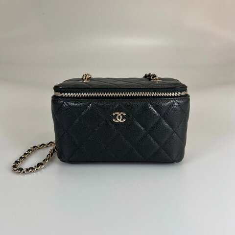 CHANEL VANITY 化妝盒 黑荔枝淡金 晶片款