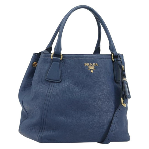 PRADA 手提包 皮革 兩用 藍色 金色色調 正品 195424V