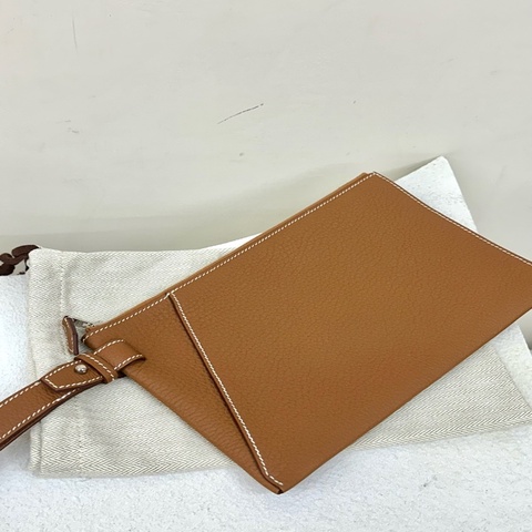 【全新閑置】Hermes Cabavertige 銀色配件 Togo牛皮 手拿包 37 Gold 金棕