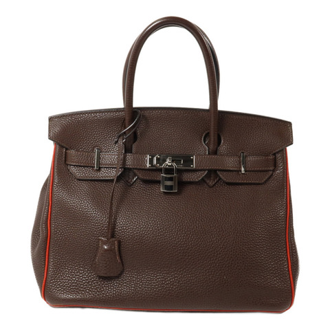 HERMES Togo皮革Birkin 30手挽袋Chocolat/Rouge Venitien
