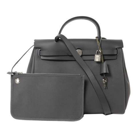 HERMES 帆布Herbag PM手挽肩背兩用袋Ardoise