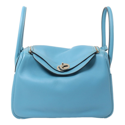 HERMES Swift皮革Lindy 26手挽肩背兩用袋Bleu Du Nord/Vert Verone