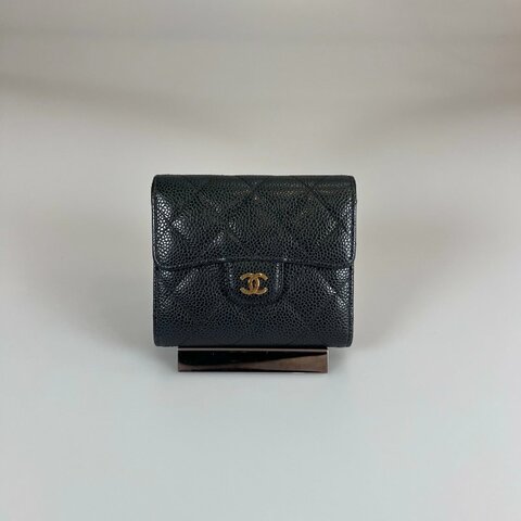 CHANEL CF三折短夾 荔枝黑金 保卡款22開