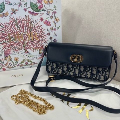 Dior 迪奧 藍色 蒙田 Montaigne AVE 鏈條包 老花拼皮