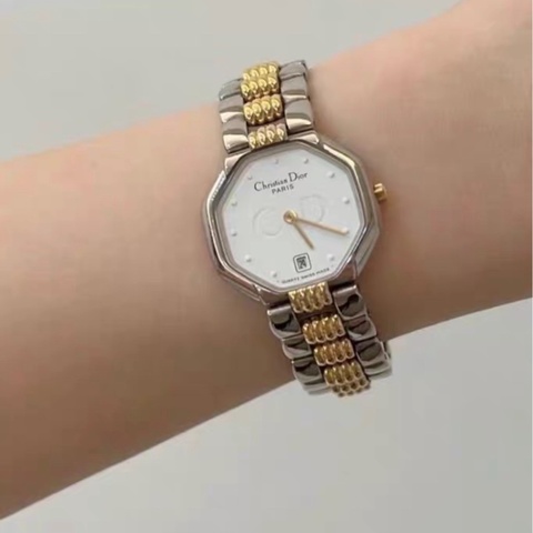 【震撼撿漏的Dior✨全網最低價】Dior/迪奧 八角手錶 白盤 金銀錶鏈 帶日曆顯示