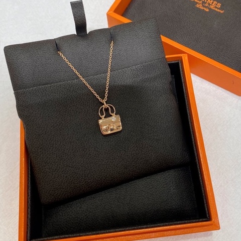 Hermes 愛馬仕 Constance 18K玫瑰金康康單鑽項鍊