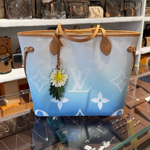 Louis Vuitton 路易威登 neverfull中號夏日限定 漸變馬卡龍藍白 芯片款 無子袋
