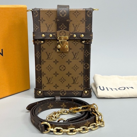 Louis Vuitton 路易威登trunk 老花拼焦糖硬盒子手機包   尺寸18×12cm 附件：肩帶 塵袋 盒子
