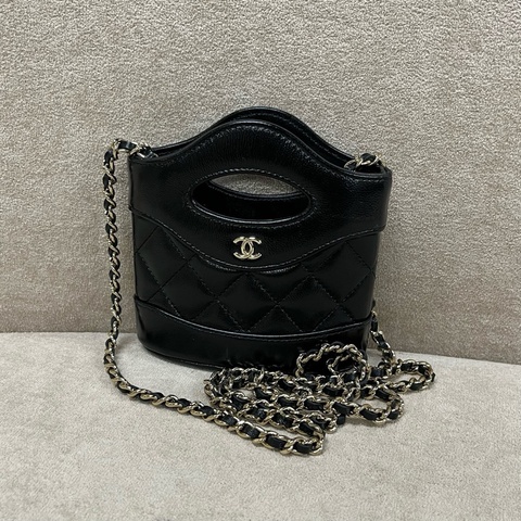 CHANEL 香奈兒 31bag 24S nano黑色金扣 菱格 閃亮小羊皮 鏈條單肩斜挎手提包