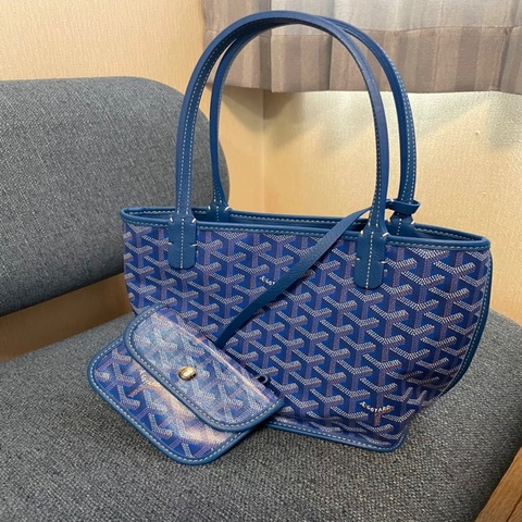 「JL精品代購」95新 Goyard Anjou藍色老花mini購物袋子母包
