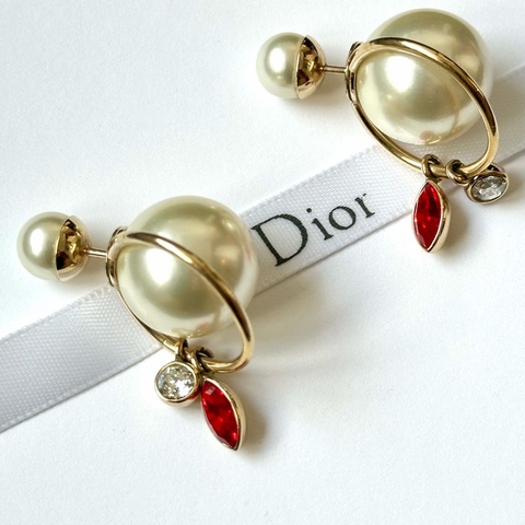 -Dior/迪奧 珍珠紅寶石耳環
