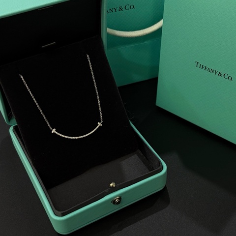 Tiffany蒂芙尼18K白金 smile 滿鑽笑臉項鍊小號