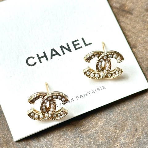 -Chanel/香奈兒 雙C珍珠耳釘