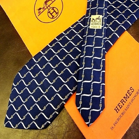真品 Hermès 愛馬仕 絲綢領帶 法國製 100%Silk