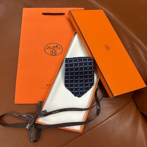 真品 Hermès 愛馬仕 絲綢領帶 法國製 100%Silk
