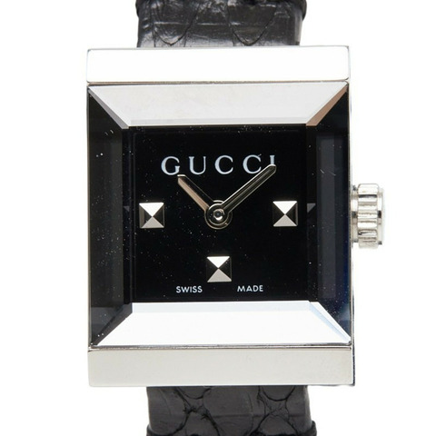 Gucci G-Frame 方形奢華腕錶 YA128507 128.5 石英黑色錶盤不鏽鋼皮革女士 GUCCI