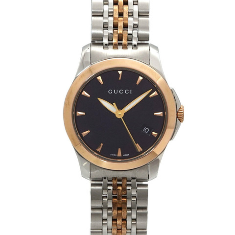 Gucci G-Timeless Combination 126.5 女士腕錶，日期顯示，黑色石英錶，G Timeless