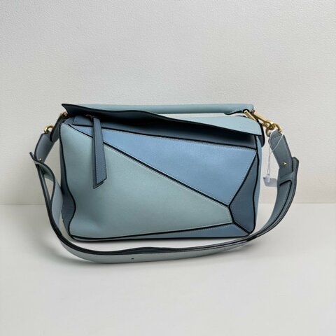 Loewe/羅意威 puzzle 藍色拼色幾何手提包斜挎包 金扣 可拆卸肩帶