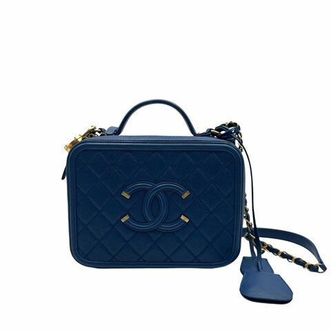 【美收精品】CHANEL Vanity Case 小號荔枝紋深藍色相機包 C-834【隔月月中將轉賣至日本 上架期限30天】