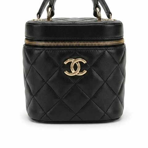 CHANEL黑色牛皮金牌化妝包