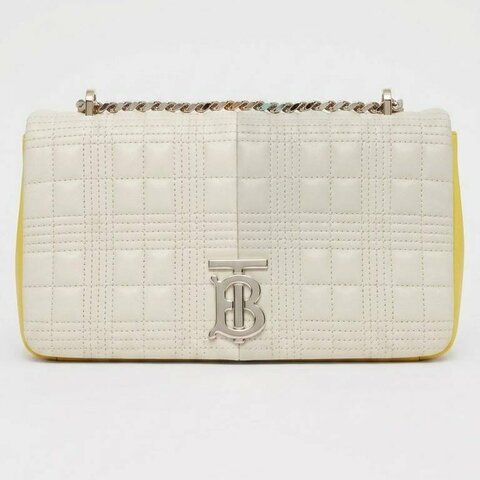 BURBERRY TB系列灰白黃三色羊皮銜縫