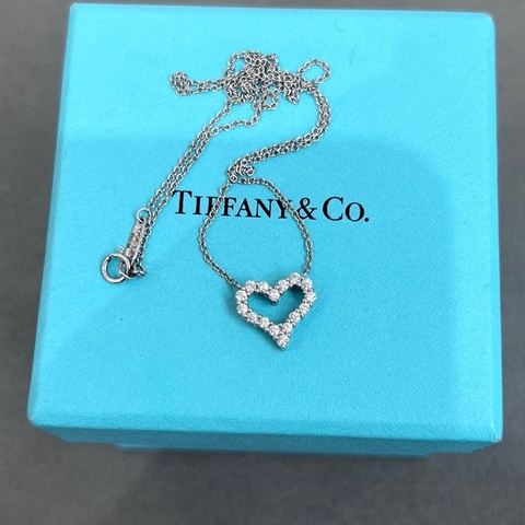 Tiffany蒂芙尼愛心滿鑽項鍊 18K白金 鑽石總重0.25ct
