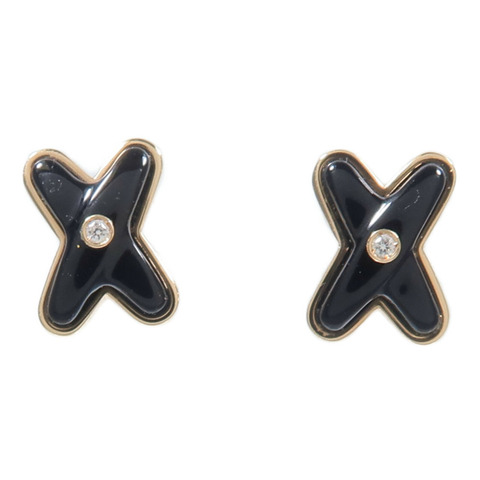 Chaumet 18K玫瑰金Jeux De Liens縞瑪瑙/鑽石耳環