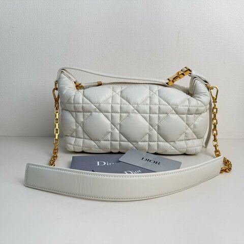 迪奧/Dior  DiorTravel Nomad 奶白色牛皮革超大藤格紋 手提包單肩包 金扣 2022年