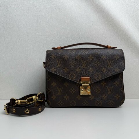 路易威登/Louis Vuitton Pochette Métis中號 棕色老花郵差包手提包斜挎包 金扣 2018年 編碼+芯片