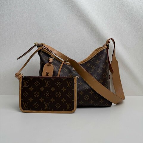 路易威登/Louis Vuitton Carryall 小號 棕色老花單肩包腋下包 金扣 純芯片 附件：子袋