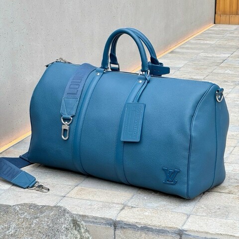 Louis Vuitton keepall50 藍色全皮 可拆卸可調節肩帶 旅行袋旅行包