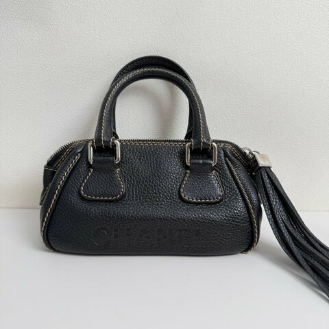 Chanel香奈兒 字母logo保齡球手提包 牛皮黑色 8開 2003-2004年