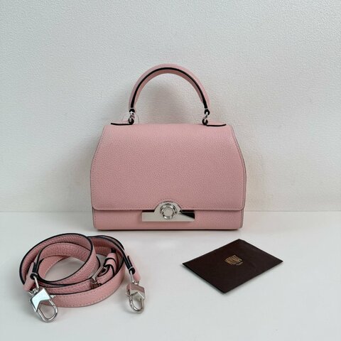 摩奈/MOYNAT  Rejane PM Taurillon 小牛皮 手提包斜挎包單肩包 粉色 銀色五金 附件：肩帶 說明書 底長：20cm