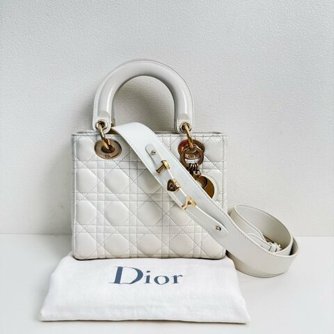 Dior迪奧 戴妃五格 羊皮 單肩包 白色 金扣 附件：塵袋，肩帶 2022年